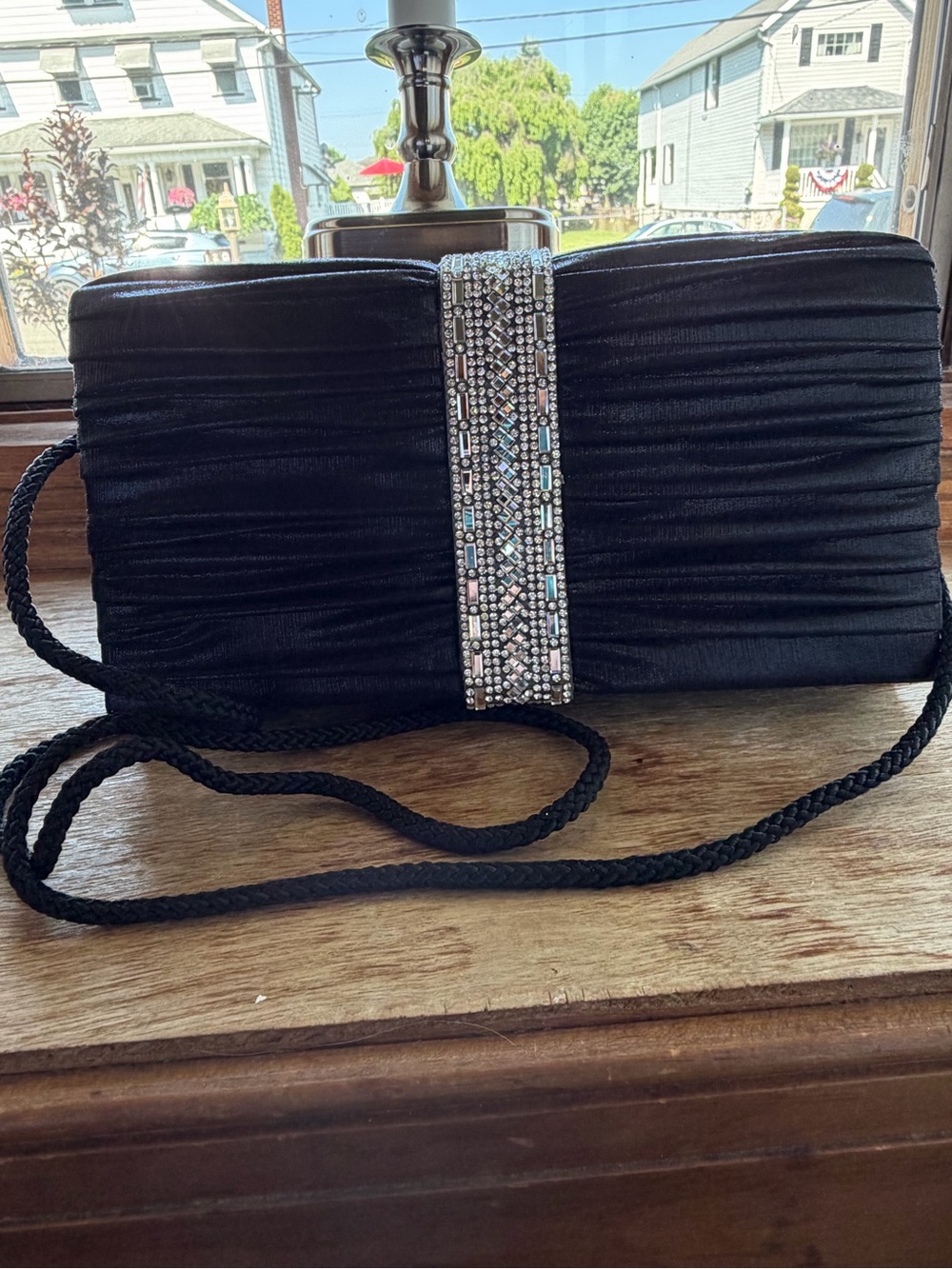 Nina Elegant Black Evening Clutch with Rhinestone Accent